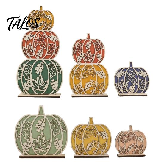 Autumn Theme Party Supplies 3Pcs Fall Wooden Pumpkin Tabletop Decor, Layered Cutout Maple Leaf Entryway Decorative Piece Figurine, Harvest
