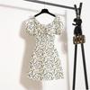 Koreanischer Stil Böhmisches Damen Mini Kleid Geblümt Bedruckt Elegant Plissiert Kurz Puffärmel Sexy Sommer Vestidos Raffungen Damenkleid