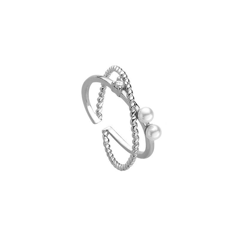 New Pearl Cross Ring Women's Fashion Personality Simple Open Ring Cold Wind Light Luxury Niche Design Jewelry