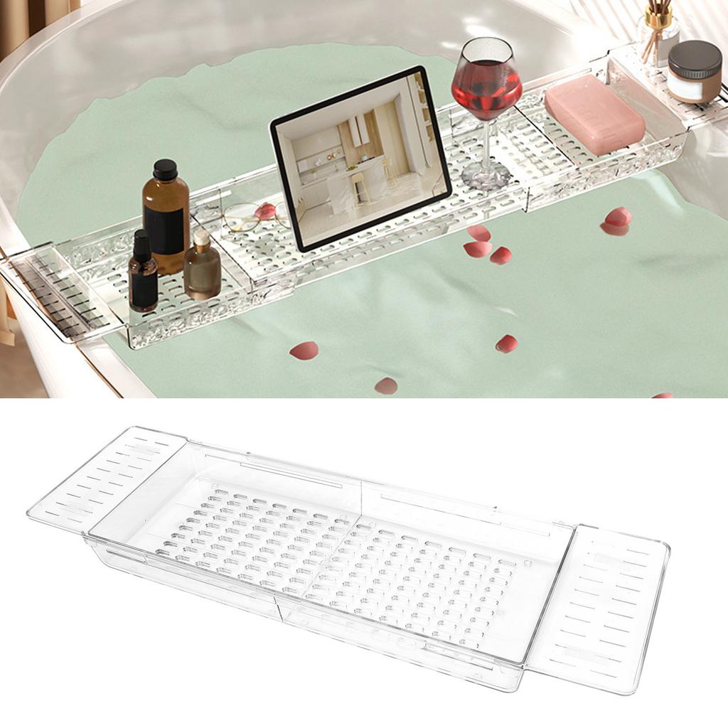 Clear Expandable Bathtub Tray PET   Water Resistant Bath Tub Tray Table for Bathroom