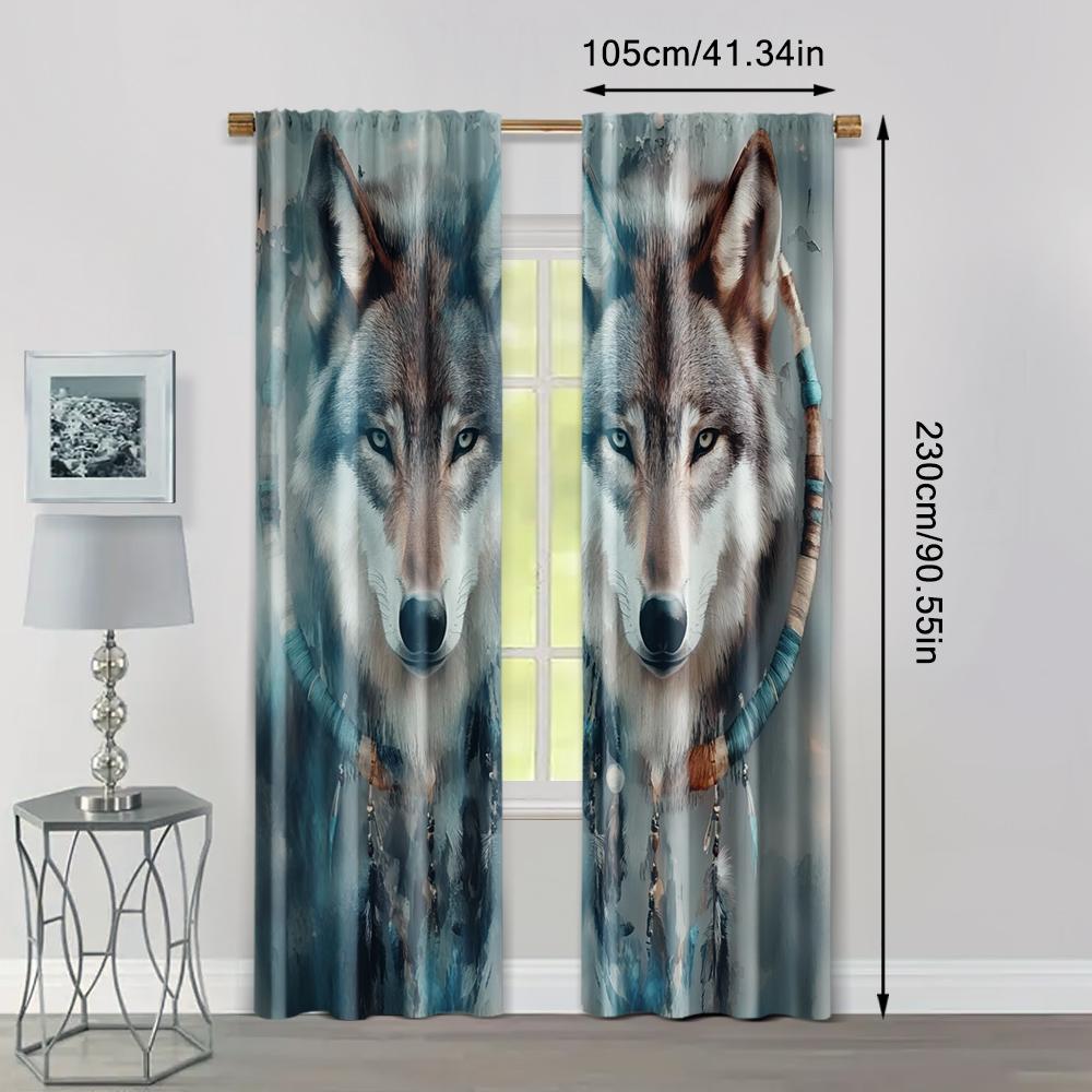 2pcs   Fashionable Curtains  Print Wolf Dreamcatcher Prints Fabric (without Rod) Versatile All Use for Bedroom   Living Room