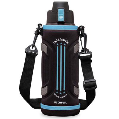 Iris Ohyama Water Bottle Sports Bottle 1 Liter 1L Blue Vacuum Insulation Layer Keeps It Cold for 6 Open Drink Directly with One Hand Comes with an