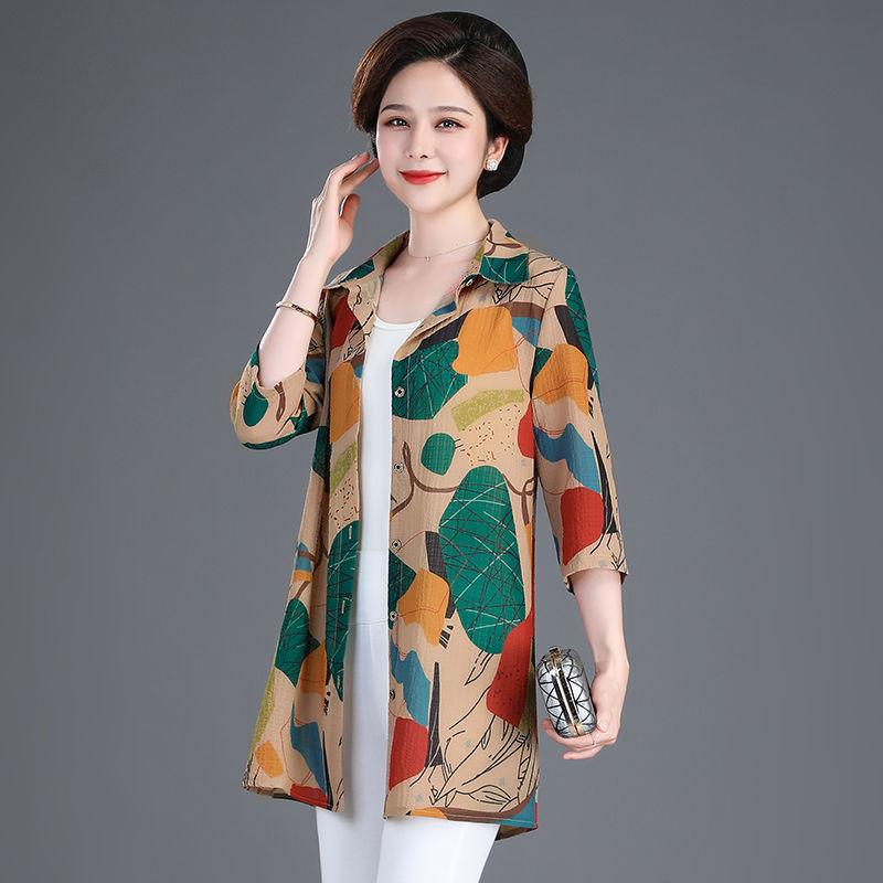 Letnia damska średniej długości odzież chroniąca przed słońcem damska koszula z rękawem siedem czwartych dla kobiet