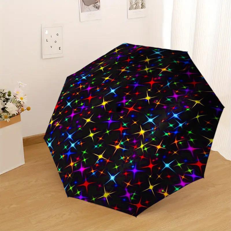 1 st Stjärnor Färgstarkt Mönster Paraplydesign Automatiskt Öppnings- och Stängningsparaply, Högkvalitativt Reseparaply, Lätt och Bärbart, -78