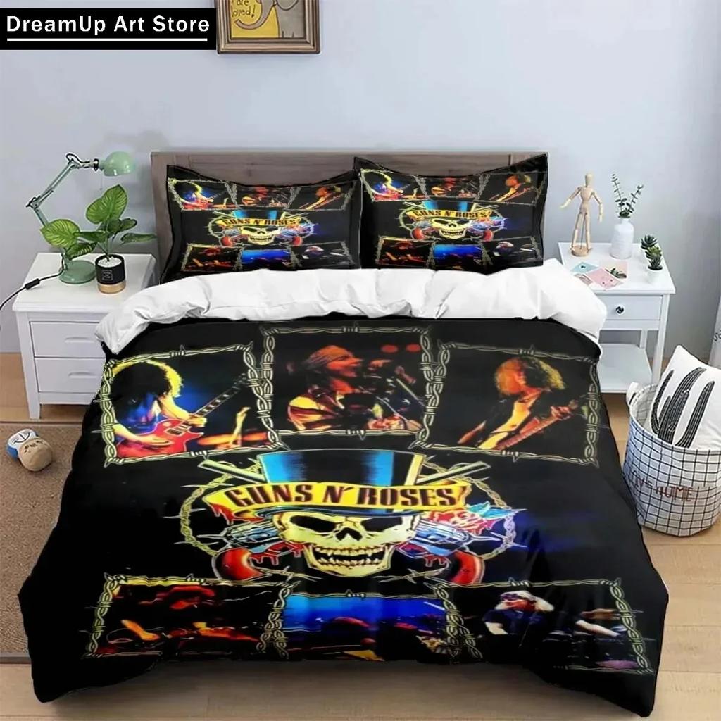 3D Print Guns N Roses GNR Band Retro Bedding Set Cute Quilt Cover Bed Cover With Pillowcase Twin Single Queen King Size Boys