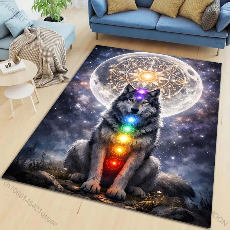 

New Product Wolf Colorful Chakras Full Moon Carpet for Living Room Bedroom Bedside Floor Mat Cloakroom Child Play Mat Area Rug 40cm x 60cm