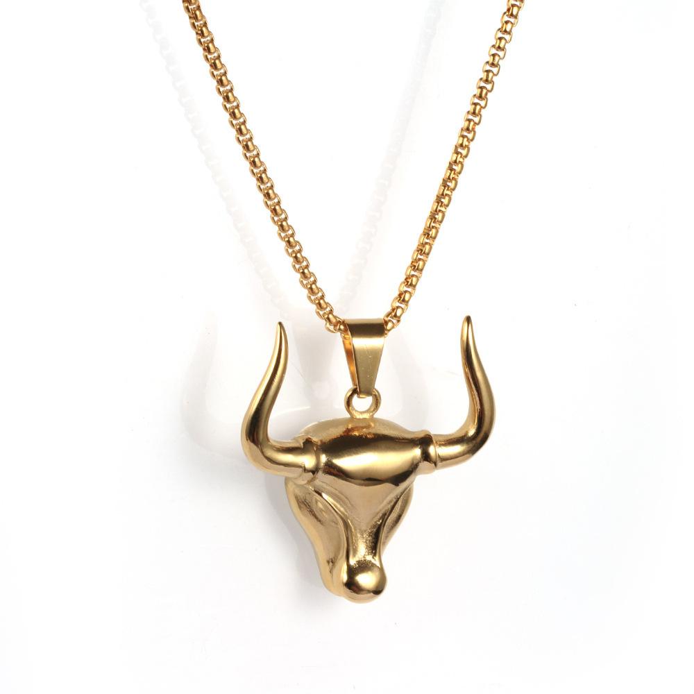 New European and American Stainless Steel Fashion Mens Bull Horn Pendant Animal Necklace