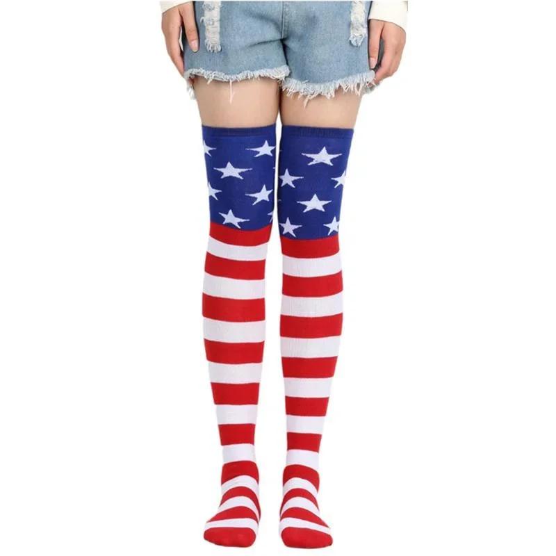 Usa Star Spangled Banner American Flag Stockings Thigh High Leg Warmers Cosplay Girls Over The Knee Thigh High Socks For Woman
