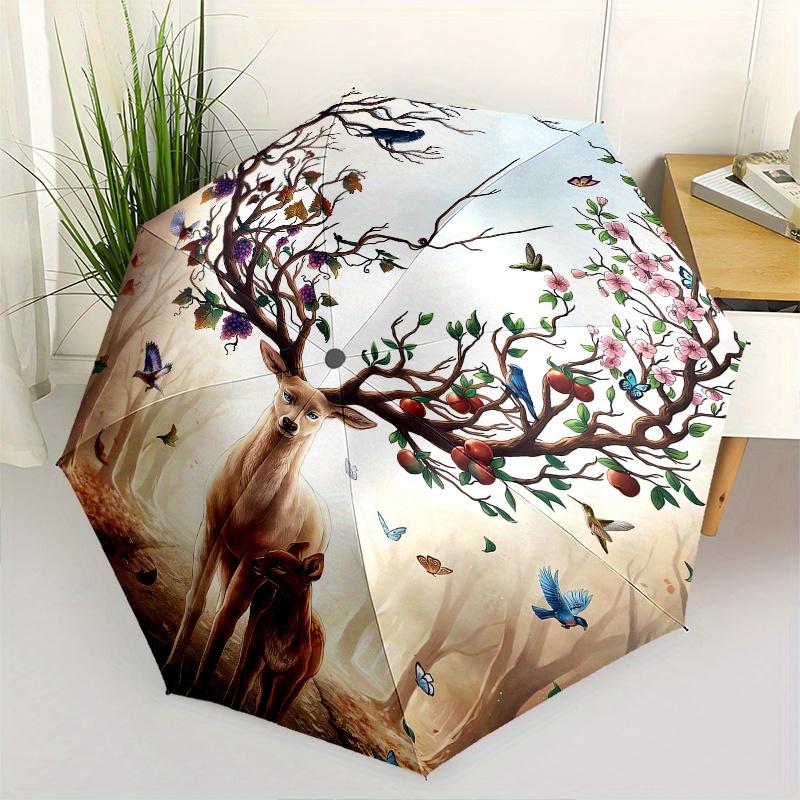 

Deer Antlers Nature Theme 8 Bone Hand Automatic Folding Umbrella, Compact and Portable Design, A Perfect Gift for Birthday, Christmas or Bus