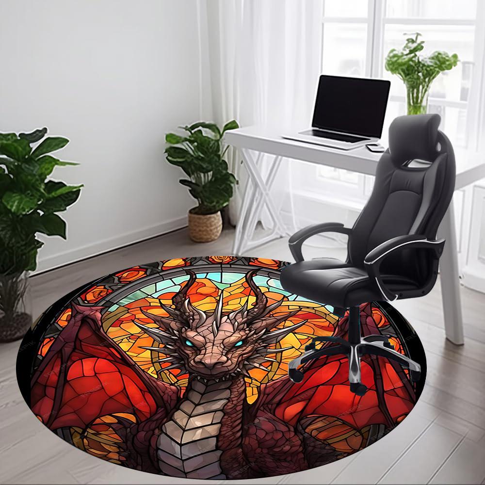 1pc Stained Glass Dragon Office Round Area Rug, Under Office Chairs Bedroom Living Room Home Decor, Room Deco, Available in Various Sizes