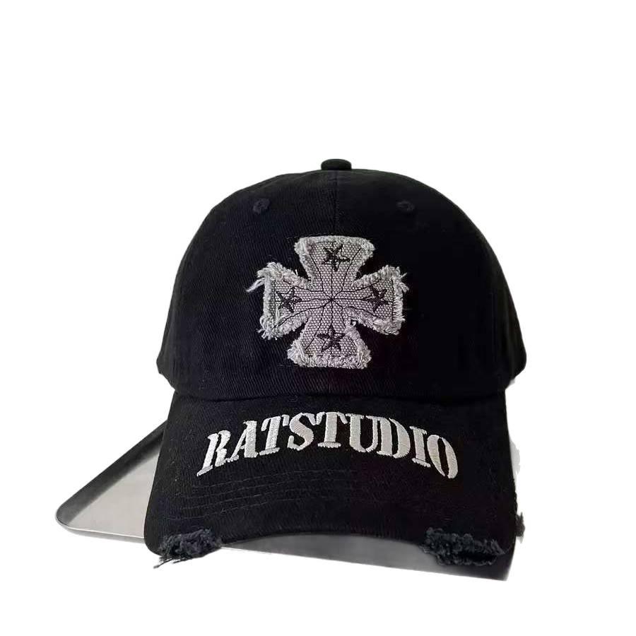 2025 trendy cross baseball cap for women, summer distressed street style with letter embroidery, face-slimming duckbill cap