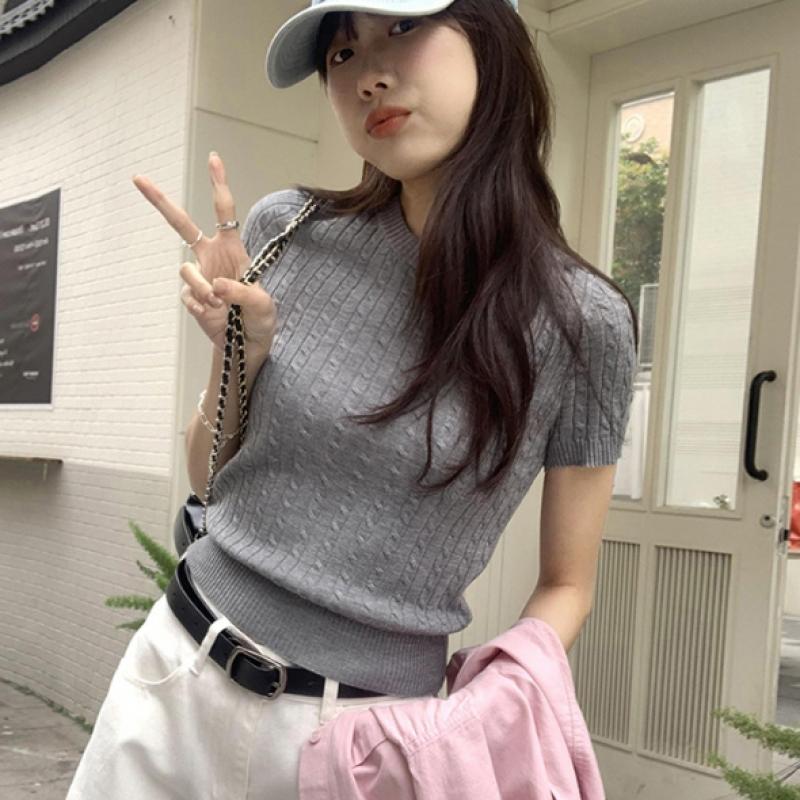 Shop   Women Cable Knit Short Sleeve Sweater Won Wkn We91a6b