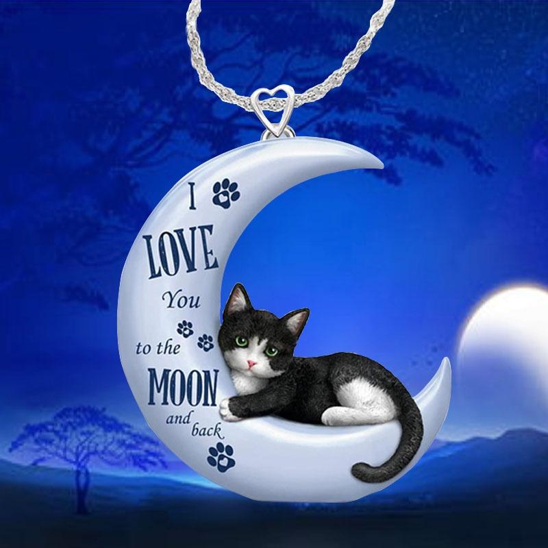 Collana Donna Con Ciondolo Gatto Sulla Luna – Argento 925, Zirconi, Catena Regolabile 45 Cm, In Confezione Regalo, Gioiello Significativo