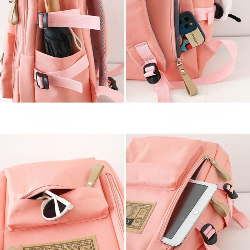 4pcs/set Backpack Female Junior High School Large Capacity High School College Style Schoolbag Outdoor anti backpack