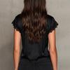 Damen Bluse mit kurzen Ärmeln, V-Ausschnitt und Spitzenbesatz, mit Bindung vorne, lässiger lockerer Schnitt, Top für den täglichen Gebrauch, Büro und Freizeit