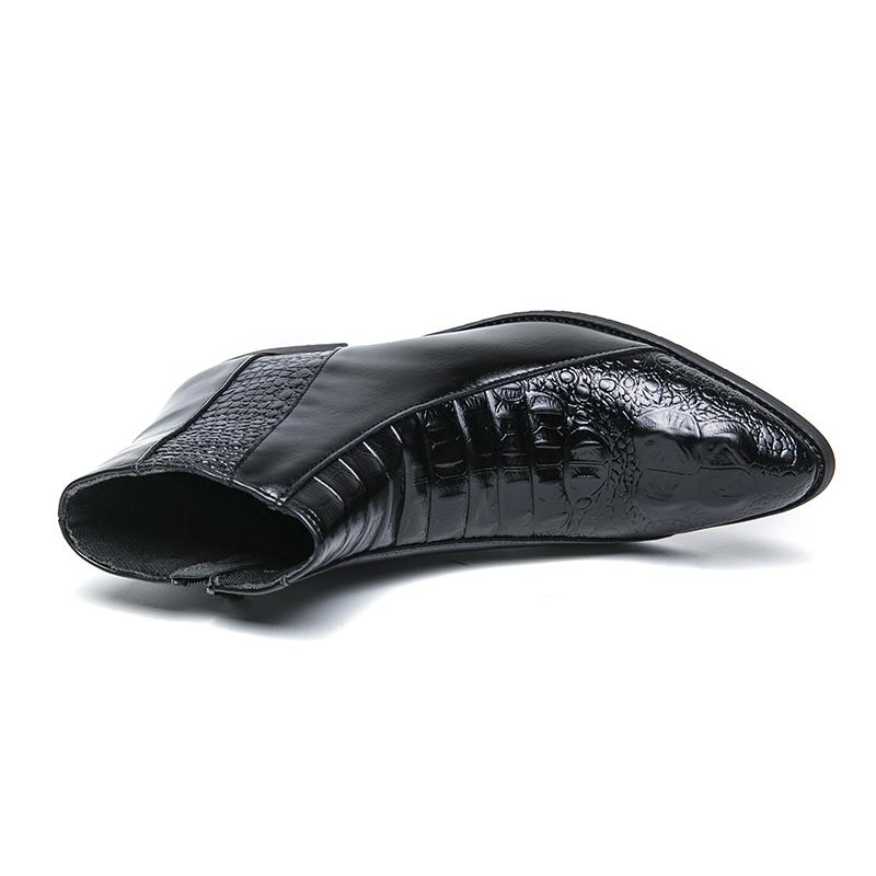 Pánské Chelsea boty s vysokým střihem a špičatou špičkou, se zipovými rukávy a vysokými svršky, retro a módní krokodýlí potisk, velké pánské boty