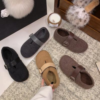 Retro Fleece Leather~ Soft Leather Flat-bottomed Mary Jane Shoes Women's 2025 Autumn Fleece Round Head Belt Buckle Light Mouth Single Shoes Plush