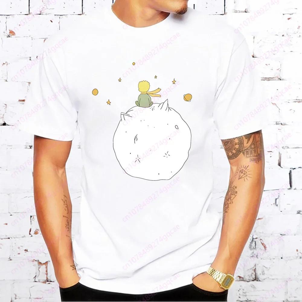 Cartoon Earth Space Little Prince Mens T Shirt Summer Short Sleeve Printed Harajuku Tshirt Tops Mens Tshirt Streetwear S