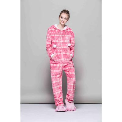 Women's Warm Fleece One Piece Hooded Zipper Pajamas, Soft Adult with Hood for Winter Fullbody Pajamas for Women with Pocket