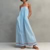 Women's Striped Spaghetti Strap Maxi Dress Loose Casual Sleeveless Long Dress with Pockets