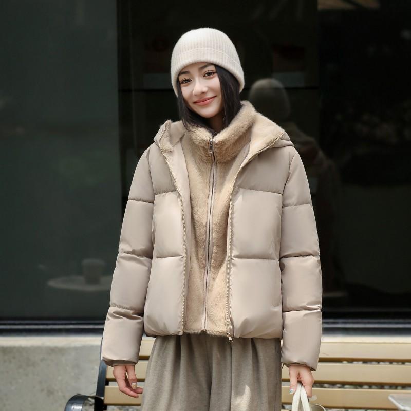 Womens Short Puffer Jacket 2026 Winter Hooded Cotton-Padded Coat Korean Style Casual Warm Outerwear