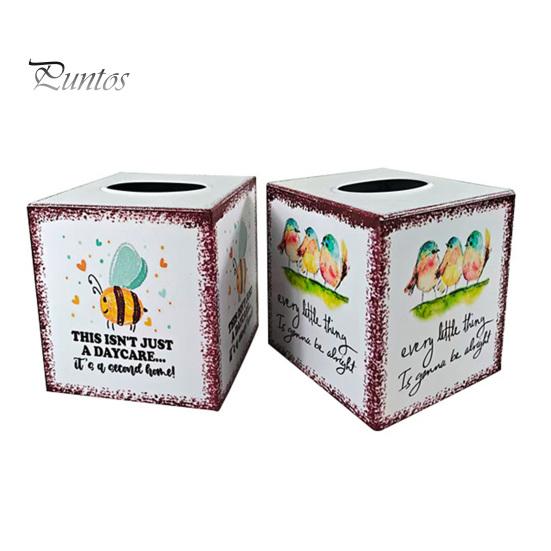 Farmhouse Style Paper Napkin Case Iron Art Square Tissue Box, Bee And Bird Watercolor Print Vintage Box Holder, Pastoral Decorative Dispenser