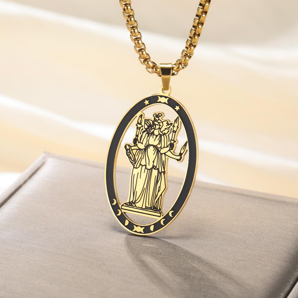 Jeshayuan Hecate Wiccan Triple Moon Goddess Necklace Hecate Wheel Key Witch Necklace Amulet Witch Jewelry Gifts for Women Men