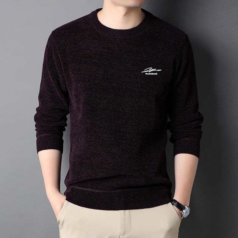 

Новый зимний бархатный утолщенный круглый свитер для мужчин, теплая трикотажная футболка с длинными рукавами из английской синели для мужчин