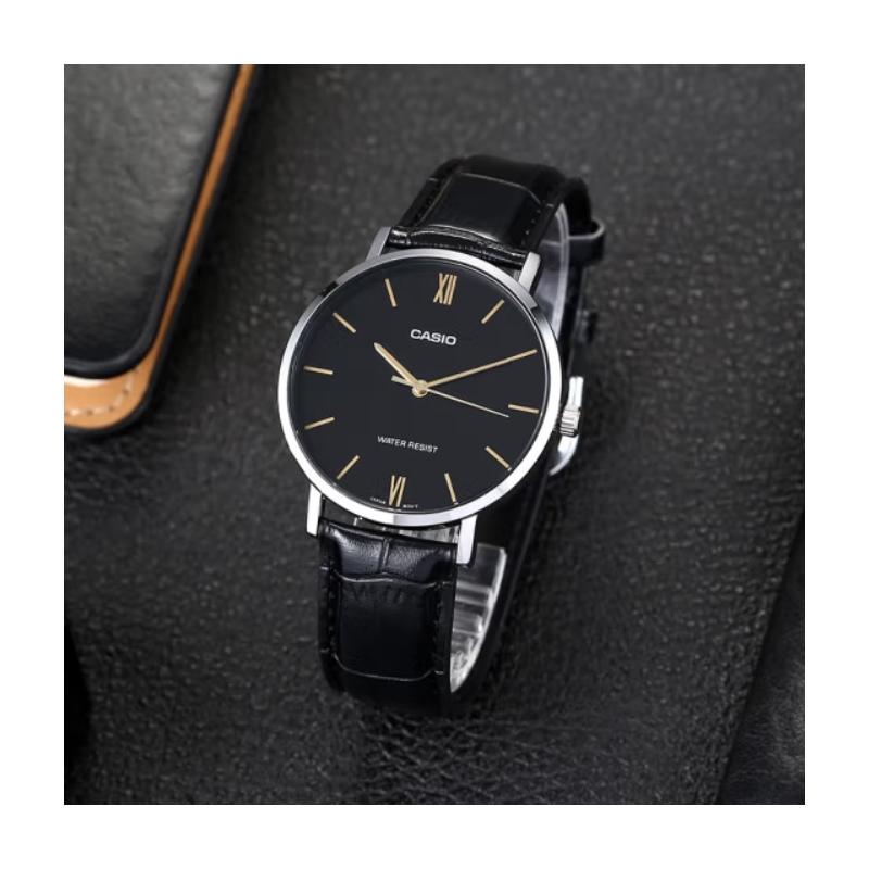Casio STANDARD Series Quartz Movement Leather Strap Japanese and Korean Watch Men's Watch Silver Dial MTP-VT01L-1B