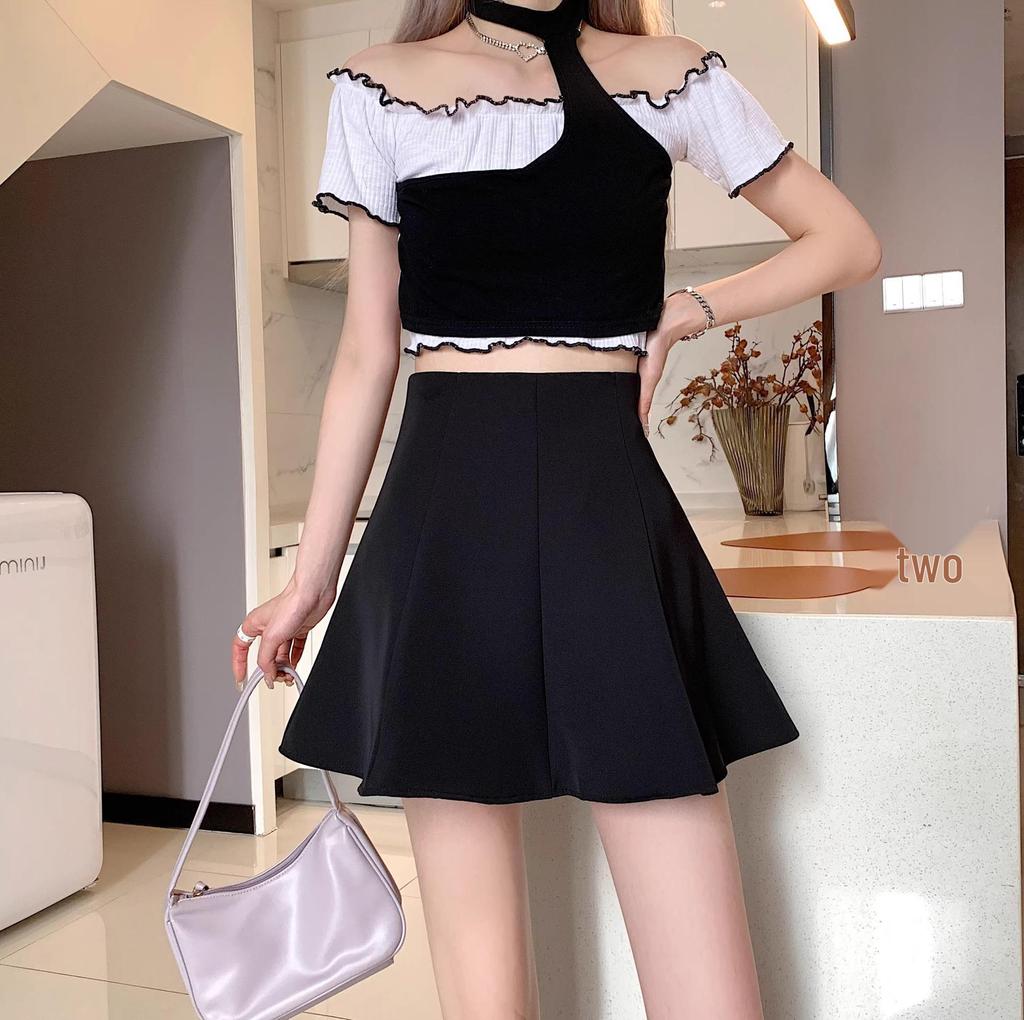 2026 Summer Slimming Pleated Little Black A-line High Waist Plus Size Anti-exposure Student Skirt.