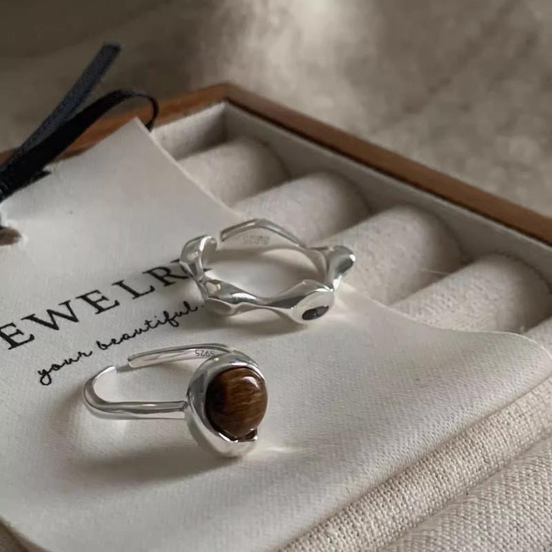 Luxury Korean Geometric Tiger Eye Stone Ring For Women Stylish Adjustable Design Copper