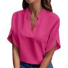 Spring Summer Casual V Neck Short Sleeve Pullover Shirt Versatile Solid Color