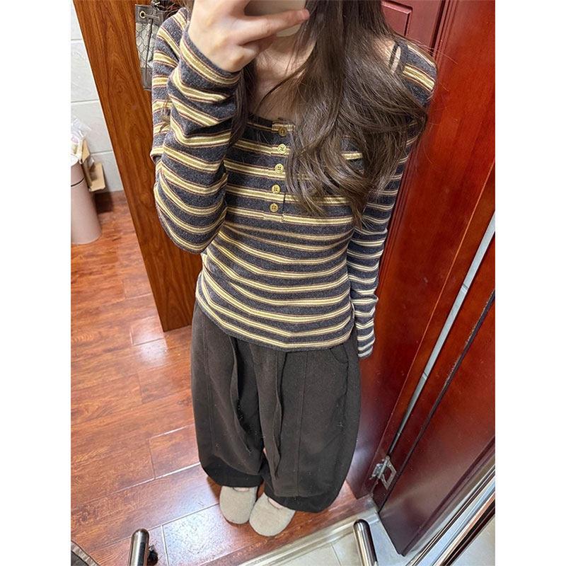 

Women s Sweet & Cool Brushed Warm Button-Up Base Layer Top, Spring Long-Sleeve T-Shirt, Hot Girl Style, Regular Shoulder, Half-Open Collar. Extra Large