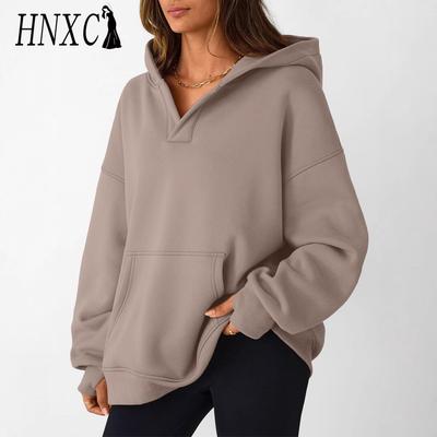 Women's Winter Sportswear Solid Color Loose Pocket Long-sleeved Hooded Sweatshirt for Women