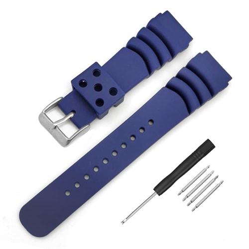 Seiko Replacement Watch Band, Black/Orange/Green/Navy, 20mm/22mm Width, Diving Waterproof Rubber Strap, DAL0BP, for SKA293J2 and SKA291J1 (Navy, 22mm)