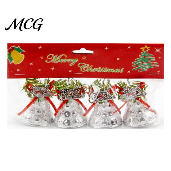 Durable Plastic Base Bell Christmas Ornament with Red Ribbon Bow, Small Jingle Thickened Electroplated Tree Hanging Decoration for Tree, Garland,