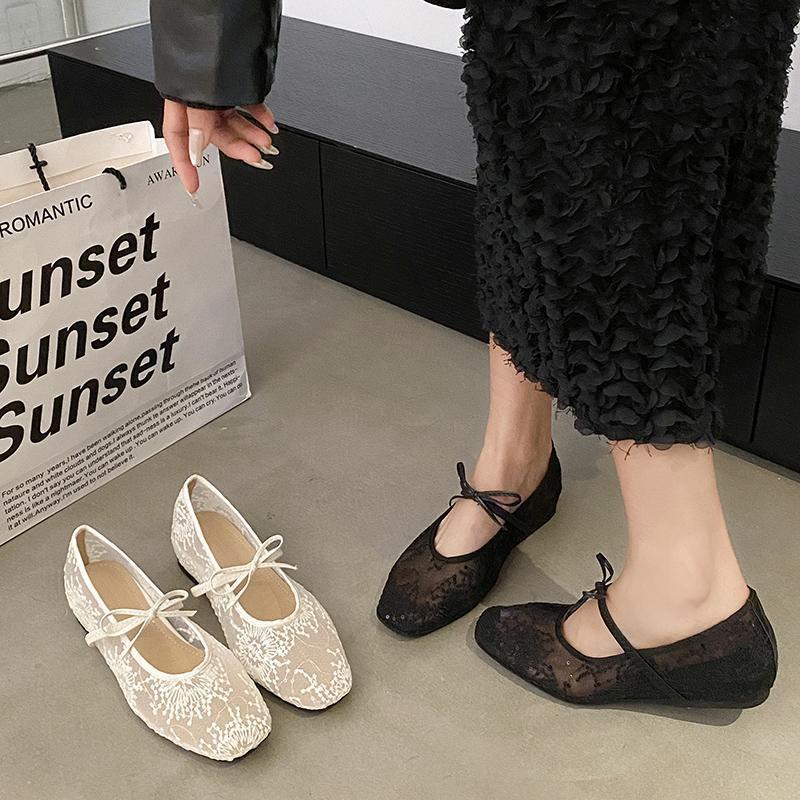 Height-increasing Bow Fairy Single Shoes Female 2025 New Spring and Autumn Mesh Breathable Shallow Mouth Mary Jane Shoes