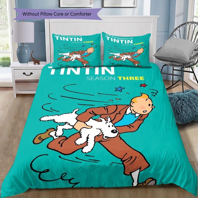 Tintin A Mururoa Comic Duvet Cover Set, Classic Cartoon Bedding With 2 Pillowcases, No Comforter, Kids Bedroom Decor Gift For Tintin Fans 135x200cm