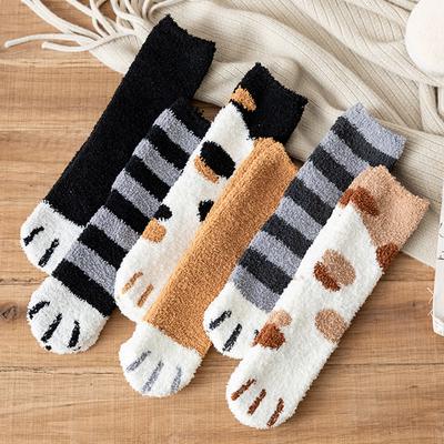Meias Quentes Fofas de Inverno Engrossadas Fofas de Patinha de Gato Super Macias Para Feminino Casa Dormir Meias de Chão Acessórios de Roupa para Casa