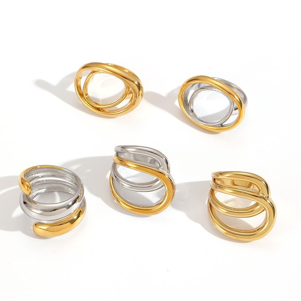 Stainless Steel Geometric Ring Collection With True Gold Finish For Trendy Ladies
