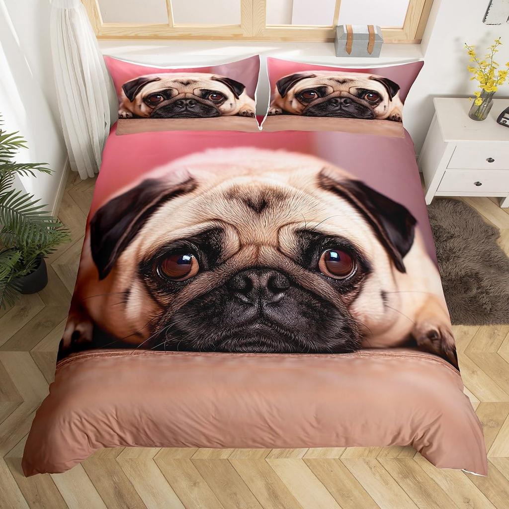 Pet Pug Duvet Cover Microfiber Puppy Dog Bedding Set Twin Full For Kids Boys Girls Room 2/3pcs Cute Animal Theme Comforter Cover