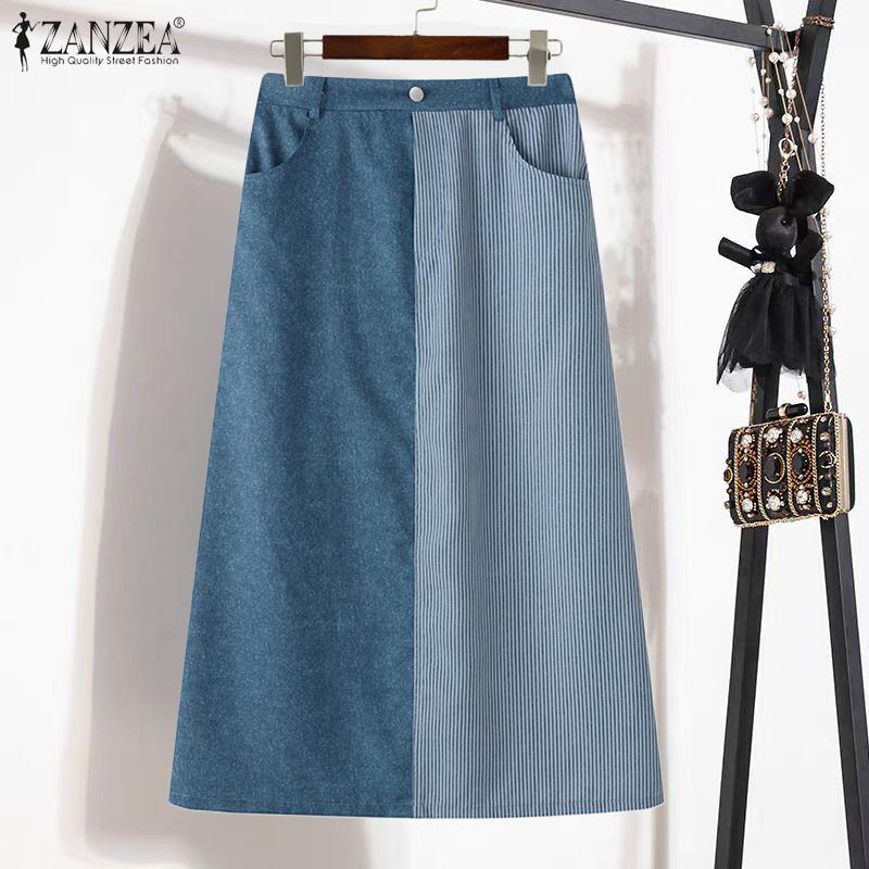 

ZANZEA Women Casual Stripe Patchwork Loose Skirts 5XL світло-синій колір