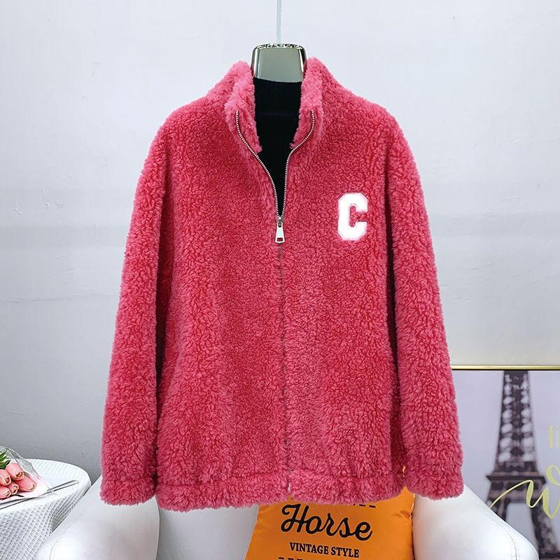 Five-color double-sided coral fleece jacket winter new letter jacket women's autumn and winter new stand-up collar loose thermal sweater