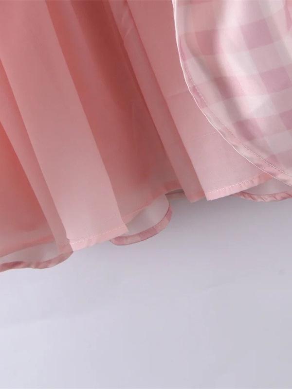 Women's Retro Pink Plaid Sleeveless Tank Dress - Petite, Waist-Cinching, A-Line, Short Skirt