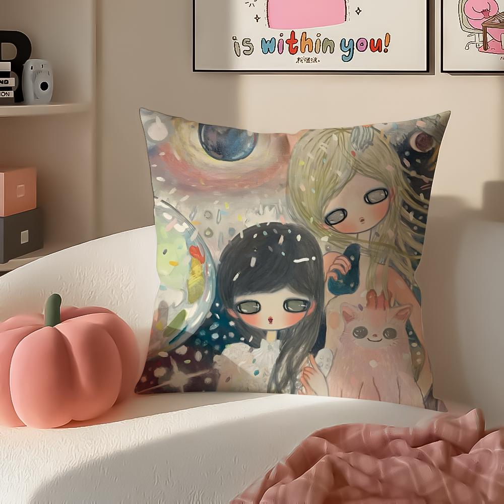 Warm Cute Surreal Japanese Art AAya Takano Cushion Cover Pillowcase Short Plush Invisible Zipper Room Sofa Cushion Cover