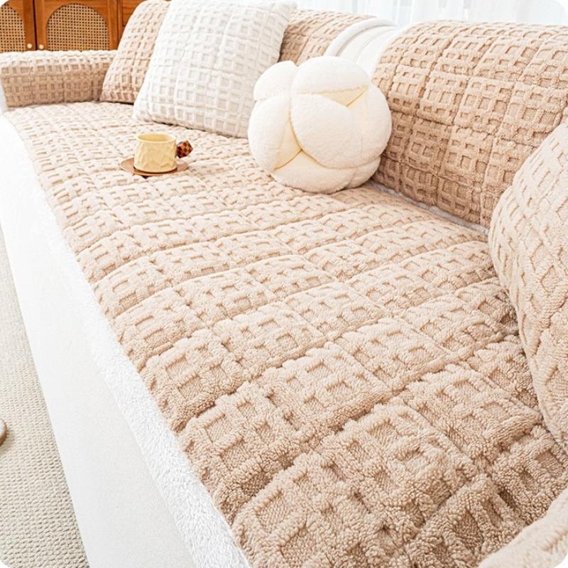 Autumn and Winter Plush Sofa Cover Jacquard Anti Slip Thick Warm Solid Color Simple and Comfortable Skin Friendly Sofa Cushion