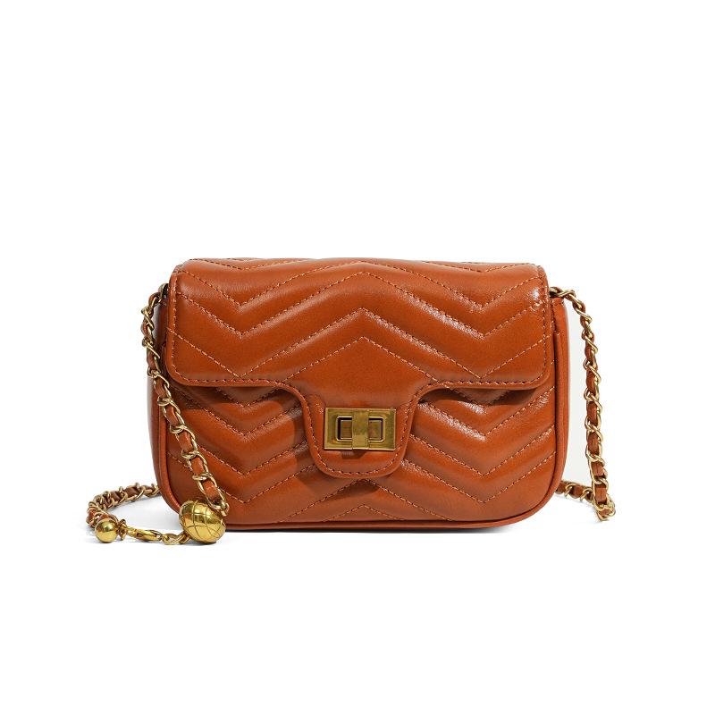 New first-layer cowhide women's bag, genuine leather commuting high-end light luxury chain messenger small square bag