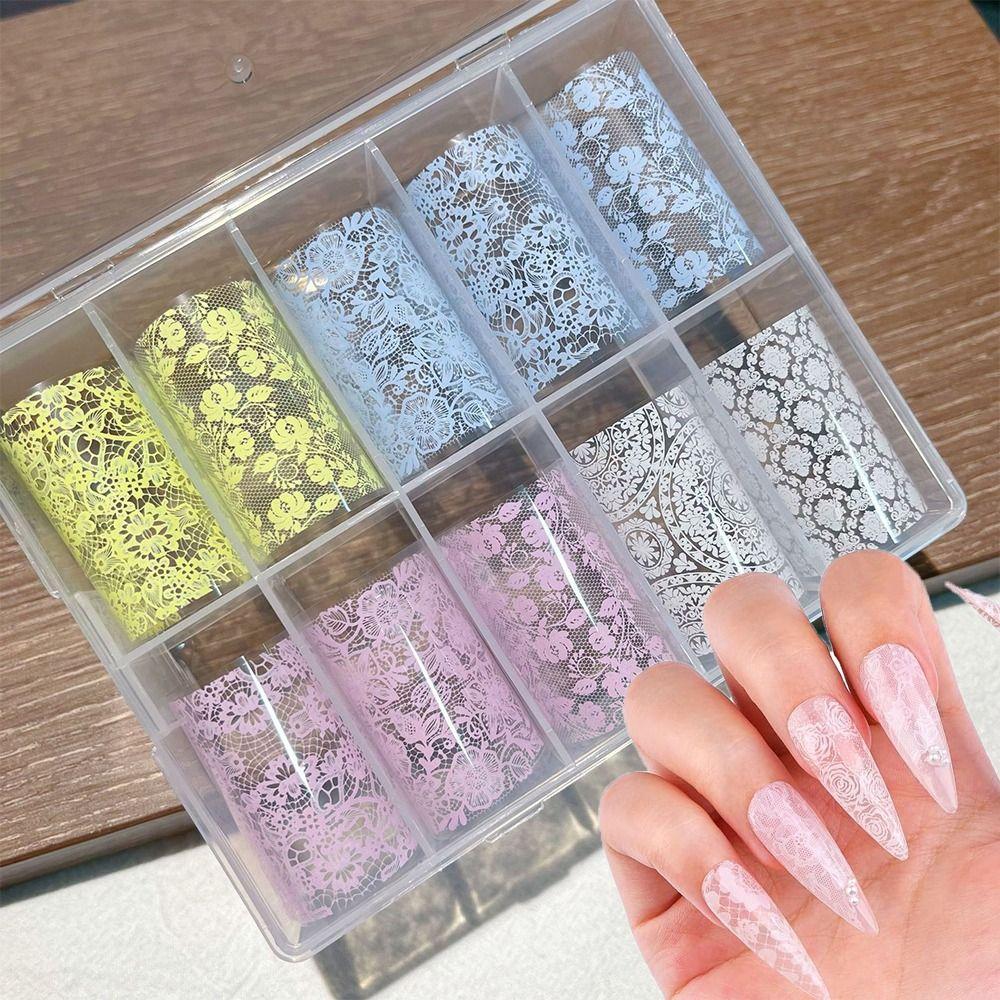 Spetsiga Nagelfolier Rosa Blå Vita Nageldekorationsklistermärken Sexiga Nageldekorer DIY Manikyr