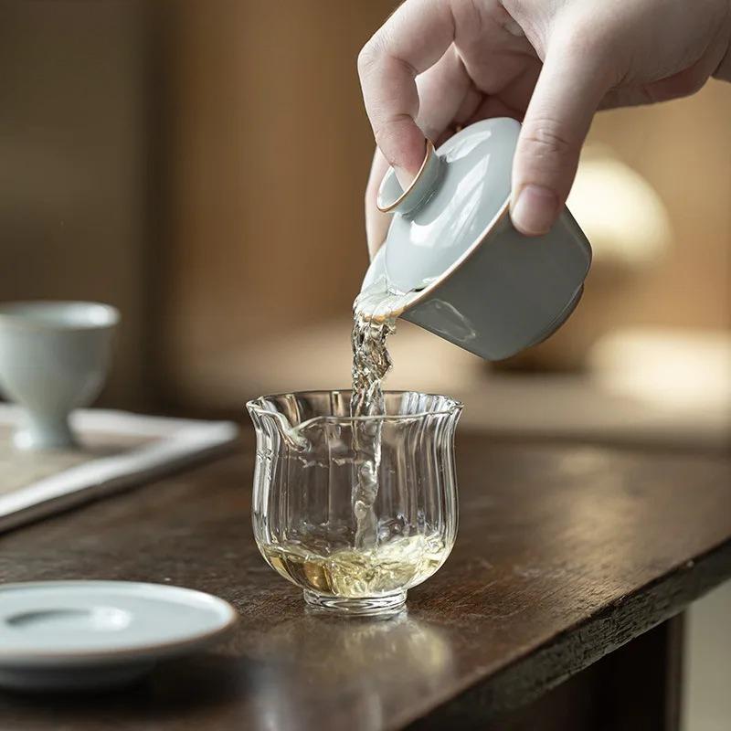 80ML High End Azure Ru Kiln Ceramic Gaiwan Elegant Three Talent Hand Grip Tea Tureen Tea Maker Cover Bowl For Tea Ornaments Gift