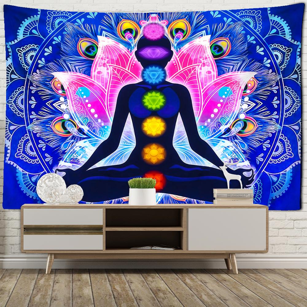 Psychedelic Mandala Tapestry Wall Hanging Witchcraft Hippie Seven Chakras Colorful Background Cloth Aesthetics Room Home Decor